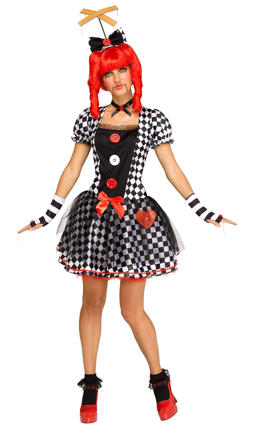 Marionette Doll Red Black White Adult Womens Costume NEW