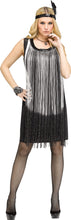 Load image into Gallery viewer, 1920s 20s Flirty Flapper Black Silver Dress ADULT Womens Costume NEW
