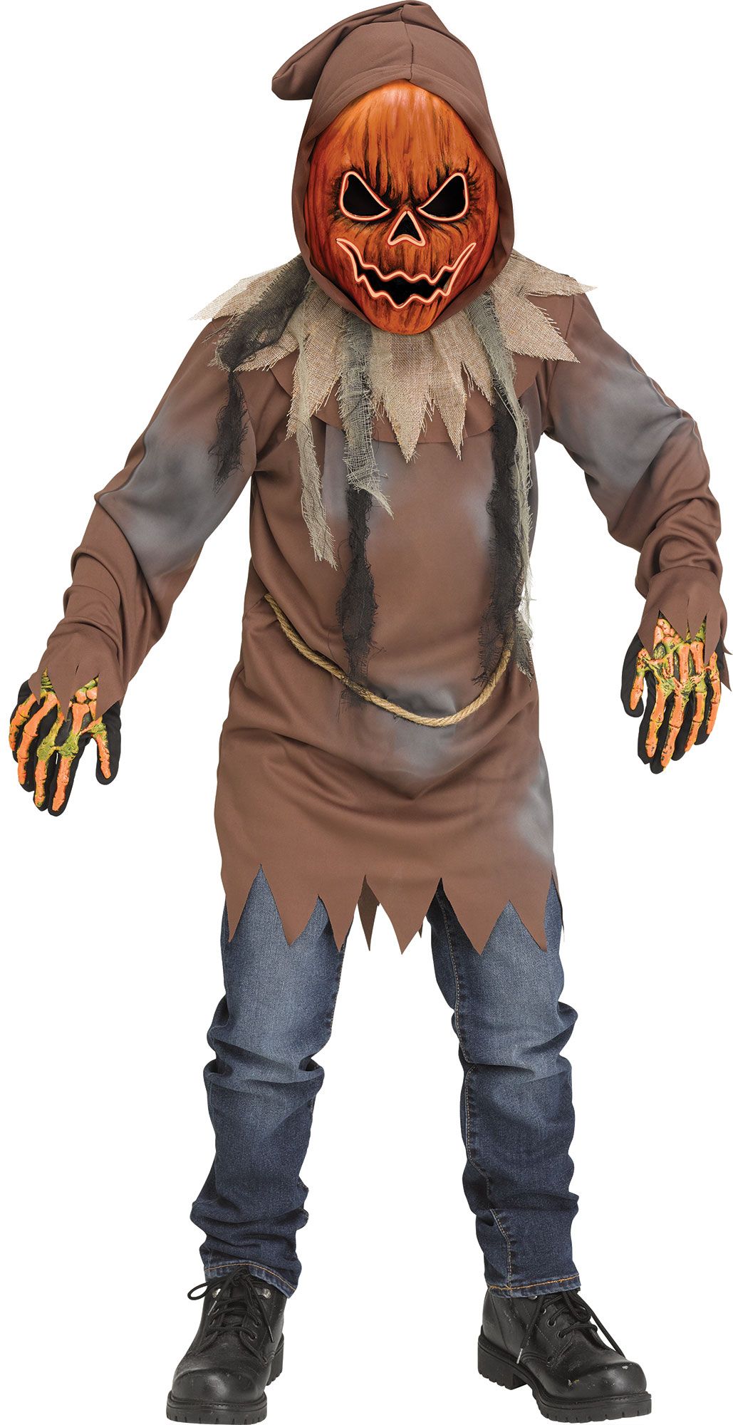 Light Up Evil Pumpkin Scarecrow Child Boys Costume NEW