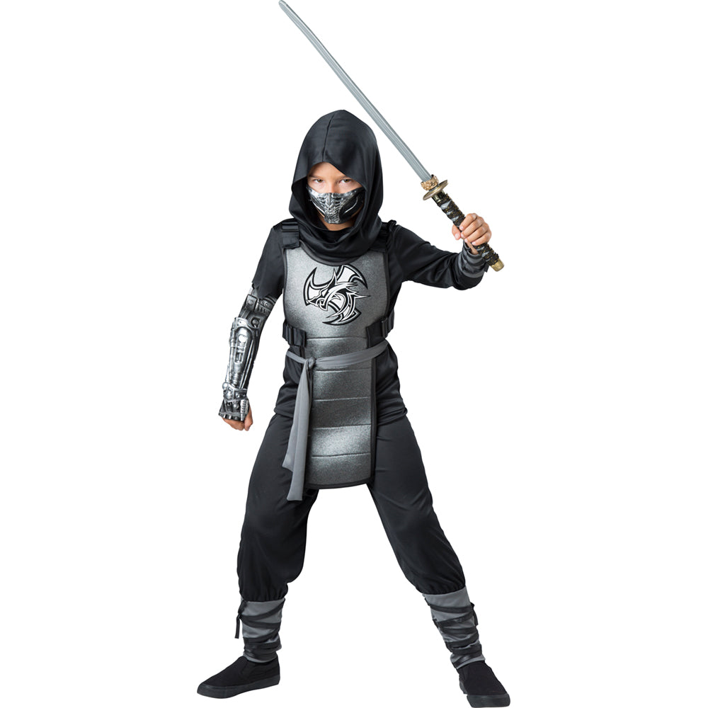 Combat Ninja CHILD Boys Black Silver Costume NEW