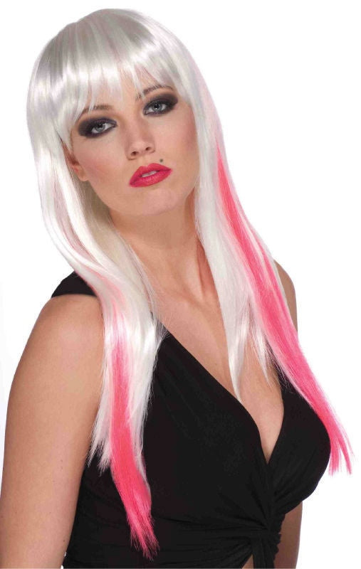 Goth Pink White Slash Wig Adult Costume Accessory NEW