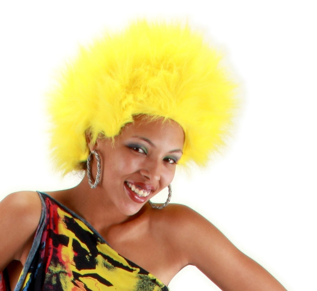 Neon Yellow Fuzzy Wig Adult Costume Accessory NEW Rave 80s Afro Troll