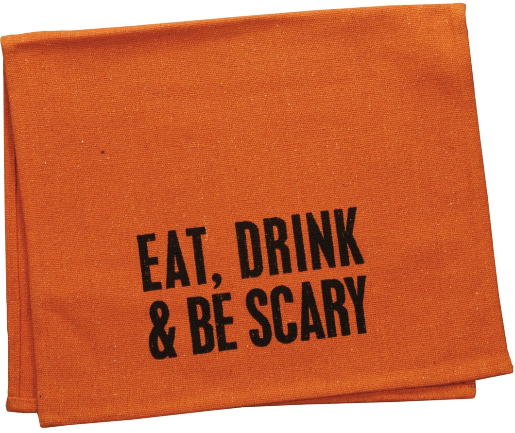 Eat Drink and Be Scary Orange Dishtowel Tea Towel Halloween Decoration NEW