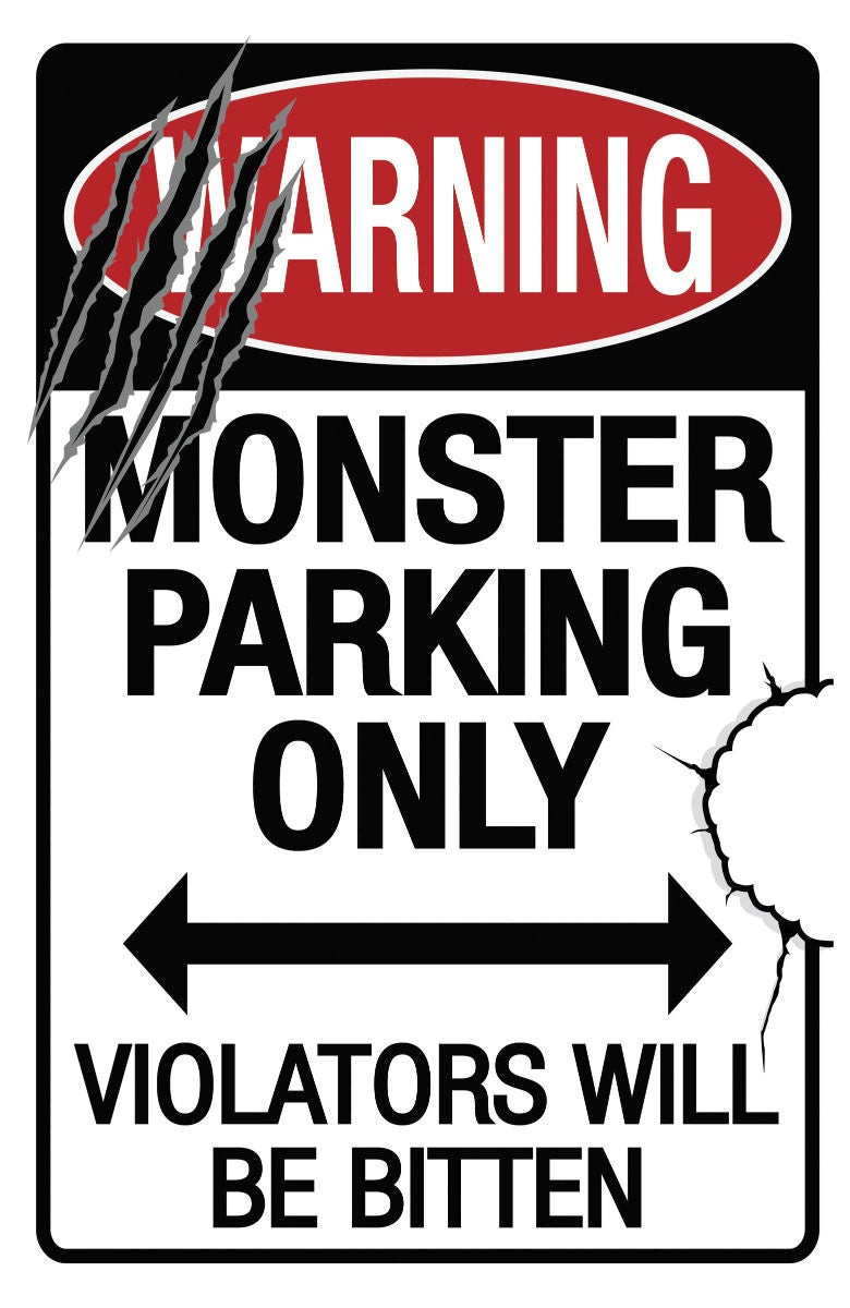 Monster Parking Only Metal Sign Halloween Decoration Prop NEW Violators Bitten