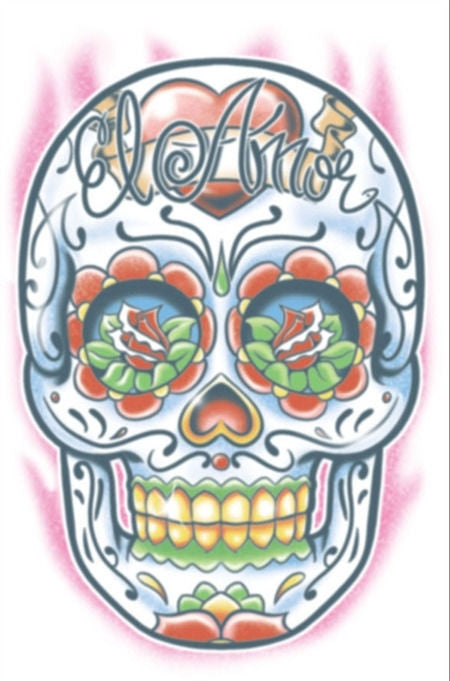 Day of the Dead El Amor Skull Temporary Tattoo Costume Accessory NEW