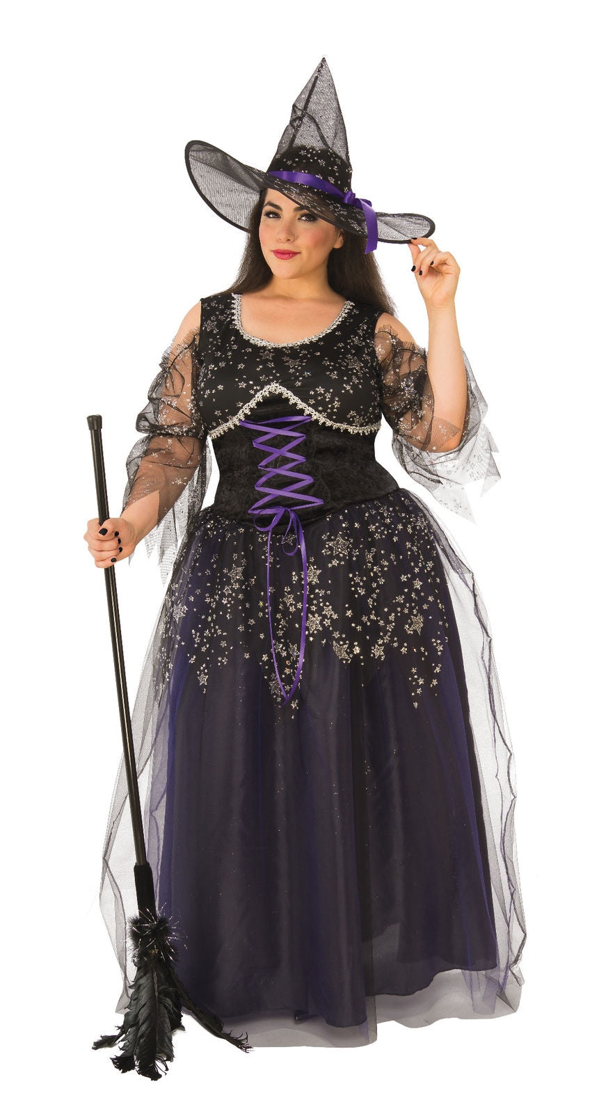 Midnight Witch Adult Womens Plus Size Costume NEW Black Purple Silver