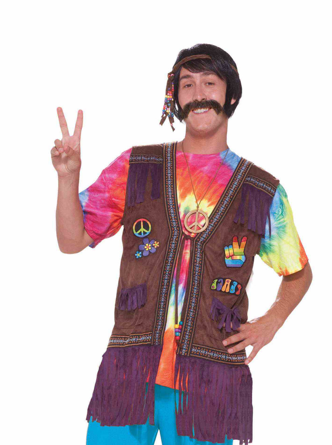 Hippie Brown Fringe Peace Vest Mens Adult Costume Accessory Size XL NEW 60s