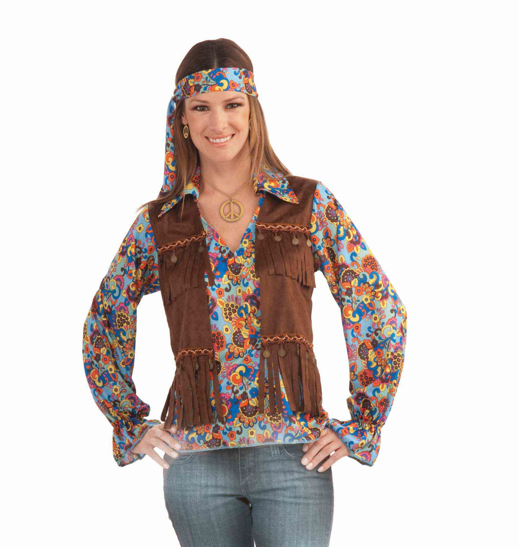 Groovy Hippie Female Adult Womens Costume Set Headband Vest Shirt 60s