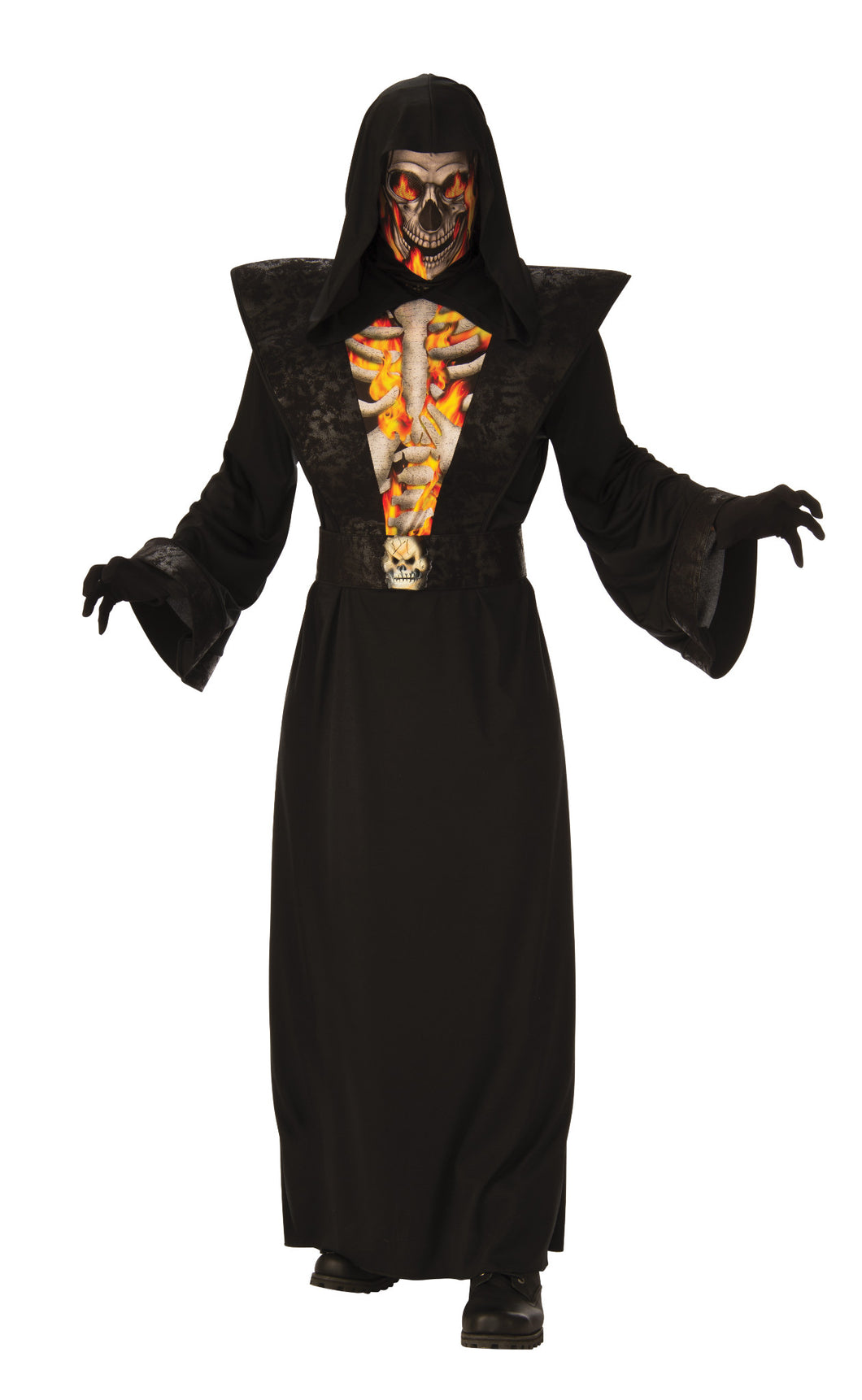 Fiery Skeleton Adult Mens Costume NEW Black Hooded Robe Mask