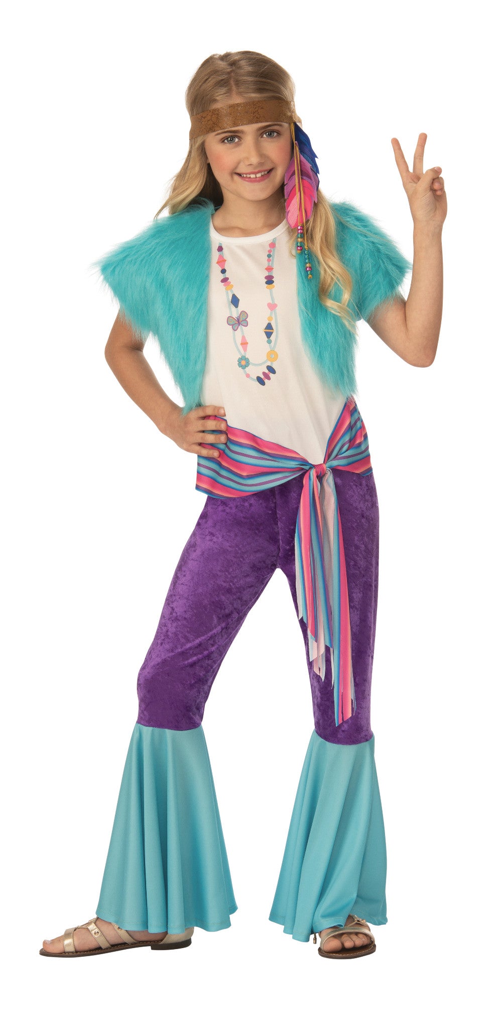 Hippie Girl Child Girls Costume NEW 60s Shirt Pants Shrug Headpiece Rubies