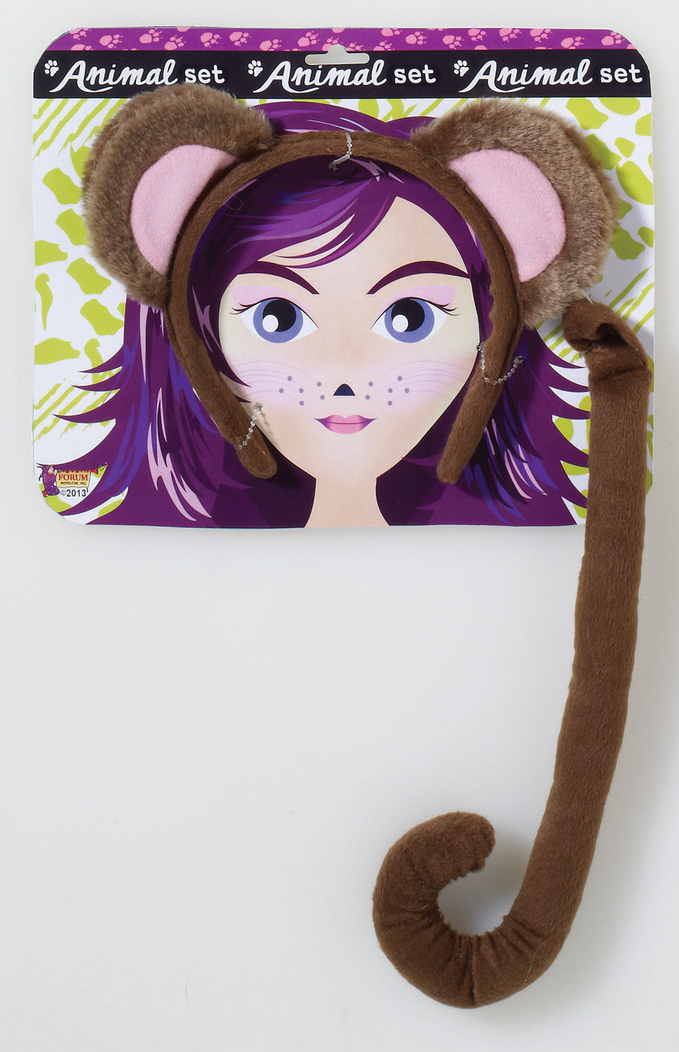 Brown Monkey Ears Headband Tail Costume Accessory Set NEW