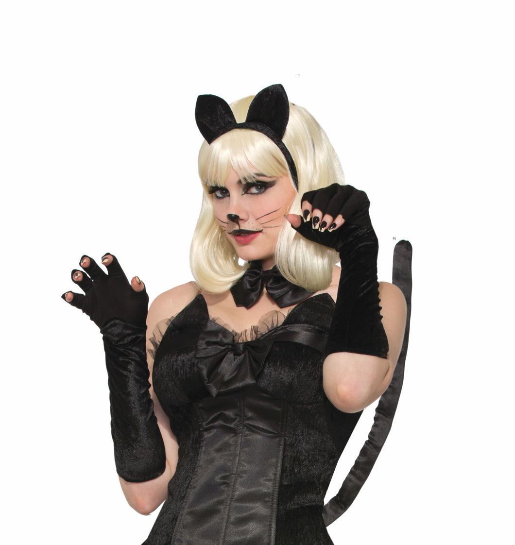 Black Cat Fingerless Gloves Adult Costume Accessory NEW One Size