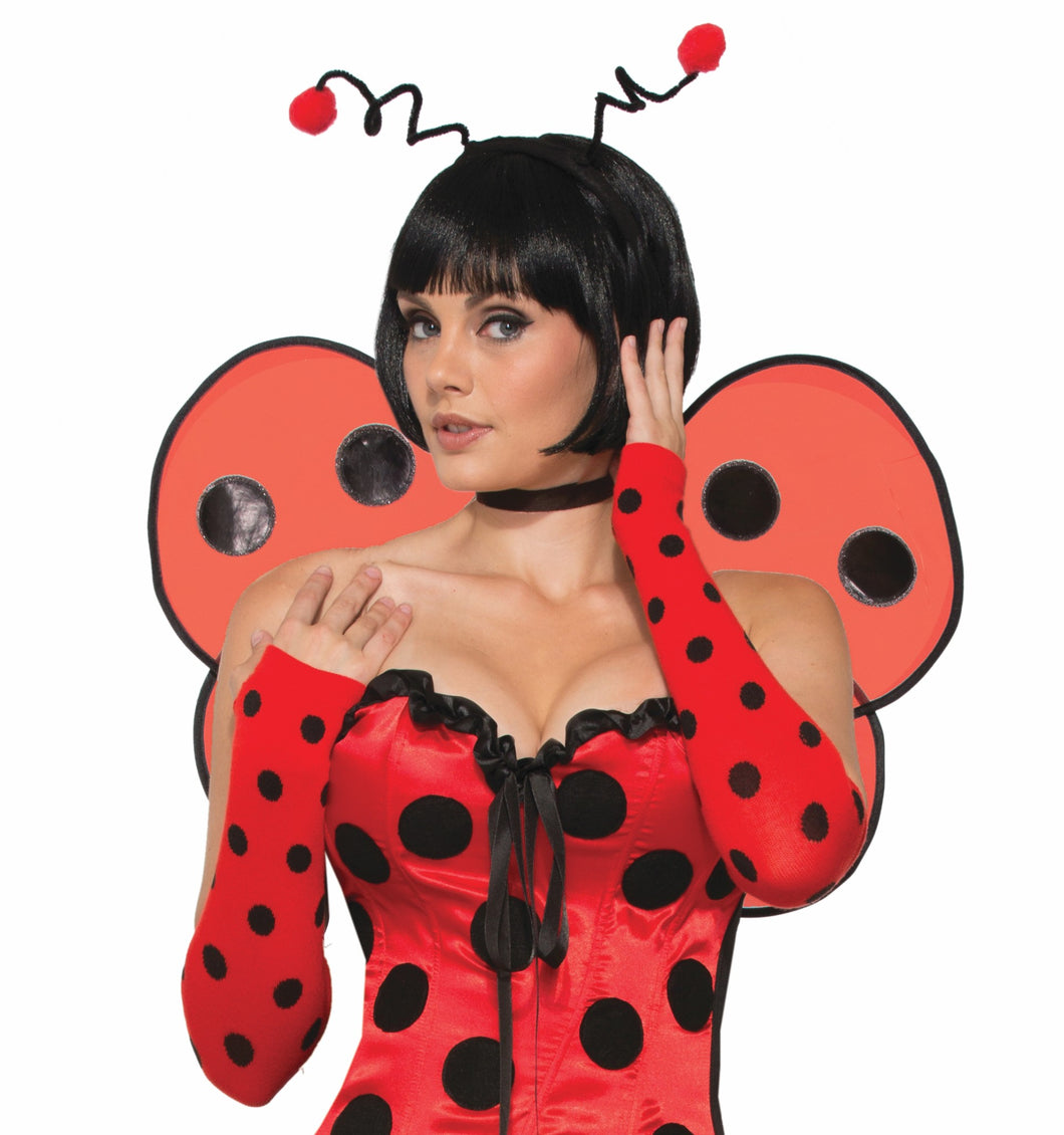 Ladybug Red Black Fingerless Gloves Glovelets Adult Costume Accessory NEW