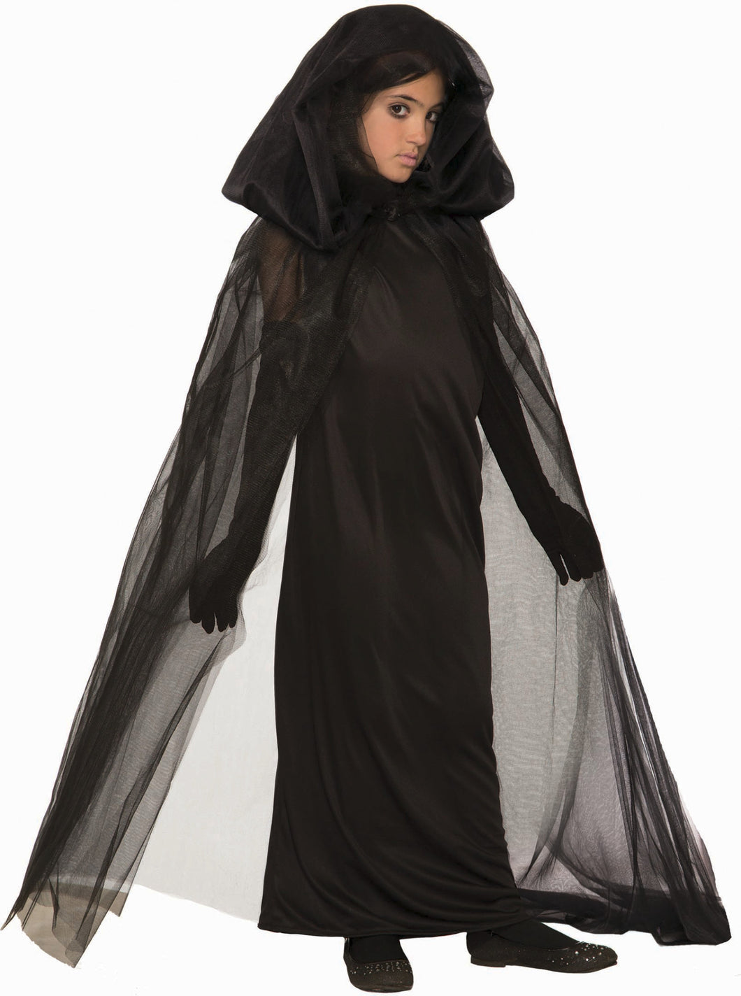 Haunted Child Black Hooded Cape Dress Girls Costume NEW Witch