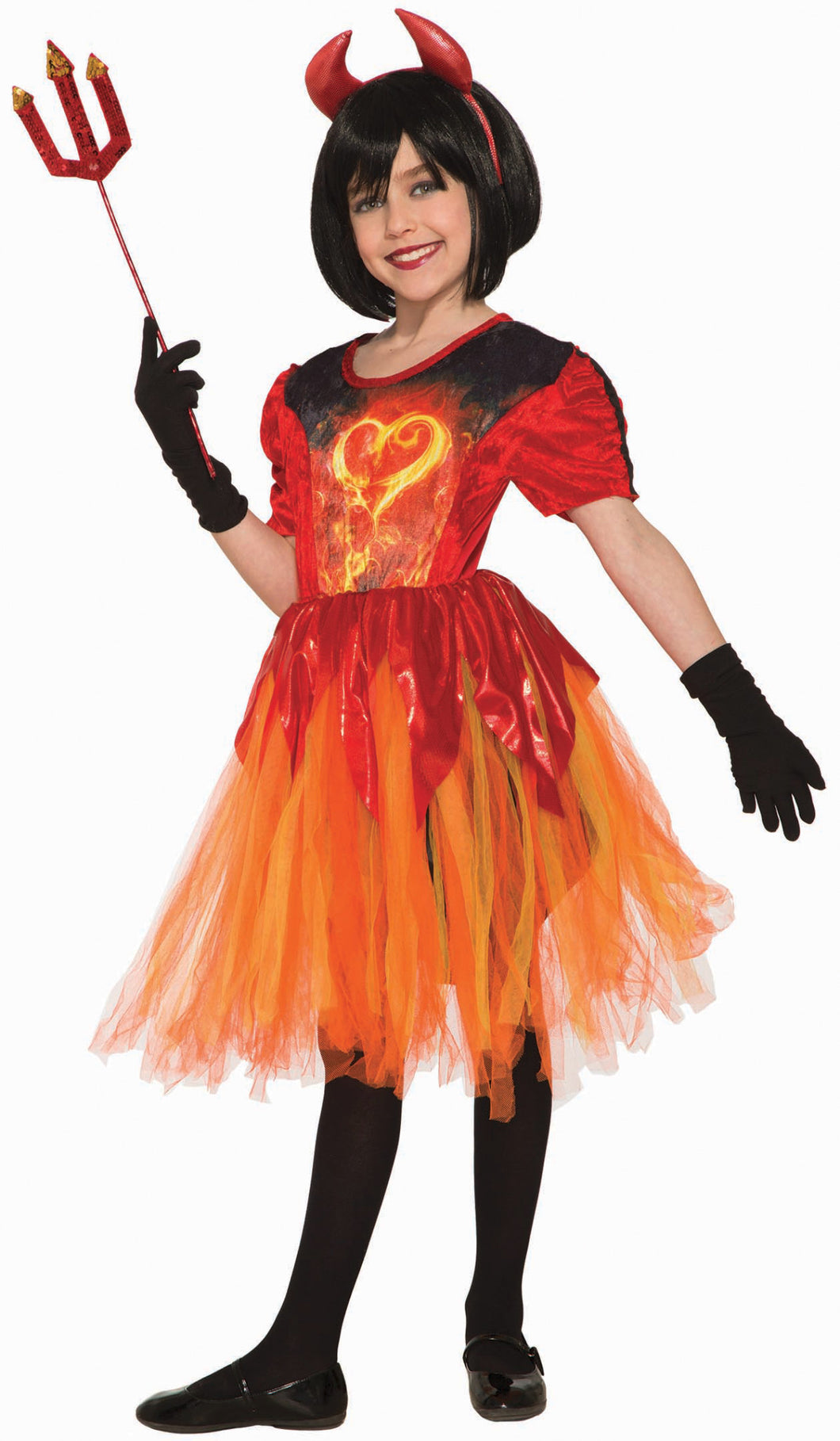 Devils Lil Flame Girls Child Devil Demon Costume Dress Horns NEW