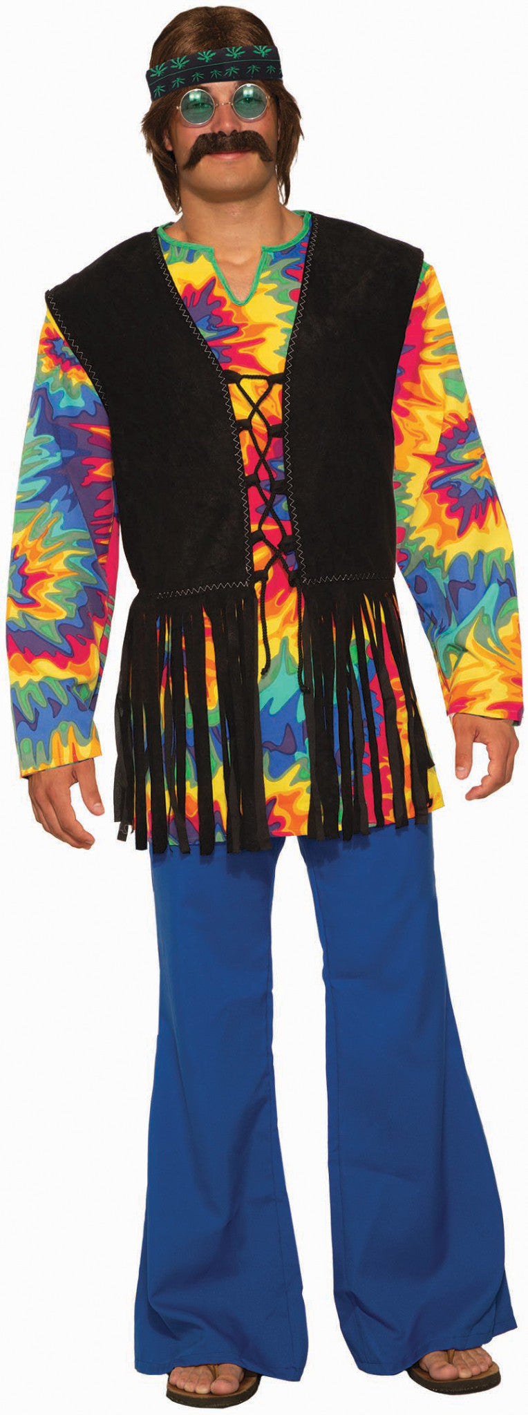 Hippie Tie Dye Dude 60s Mens Adult Costume Standard Size Shirt Vest NEW