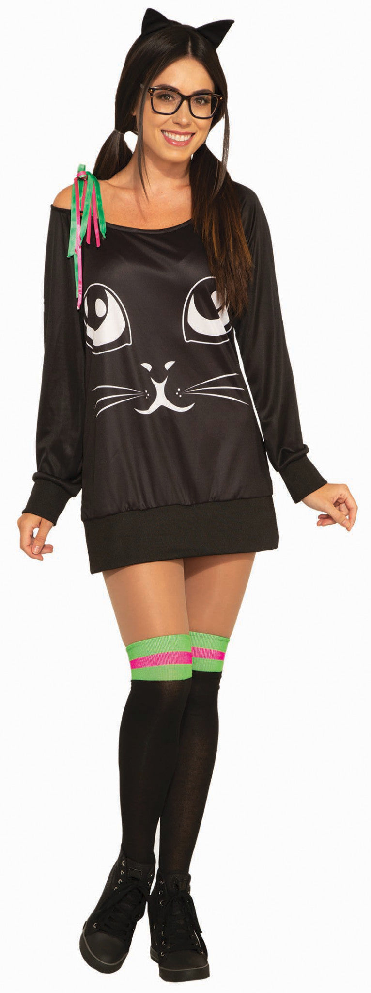 Co-Ed Kitty Black Cat Adult Womens Costume Standard Size NEW Ears Shirt Socks