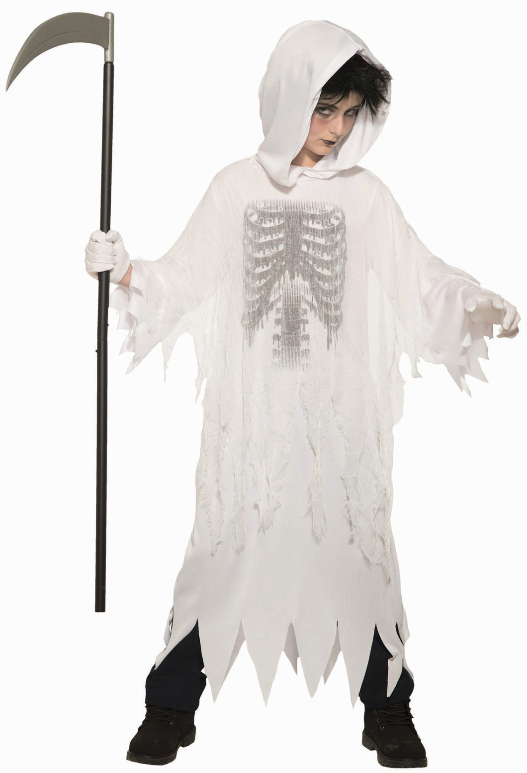 Fright Grim Reaper Skeleton Ghost Child Boys Costume New White Hooded Robe