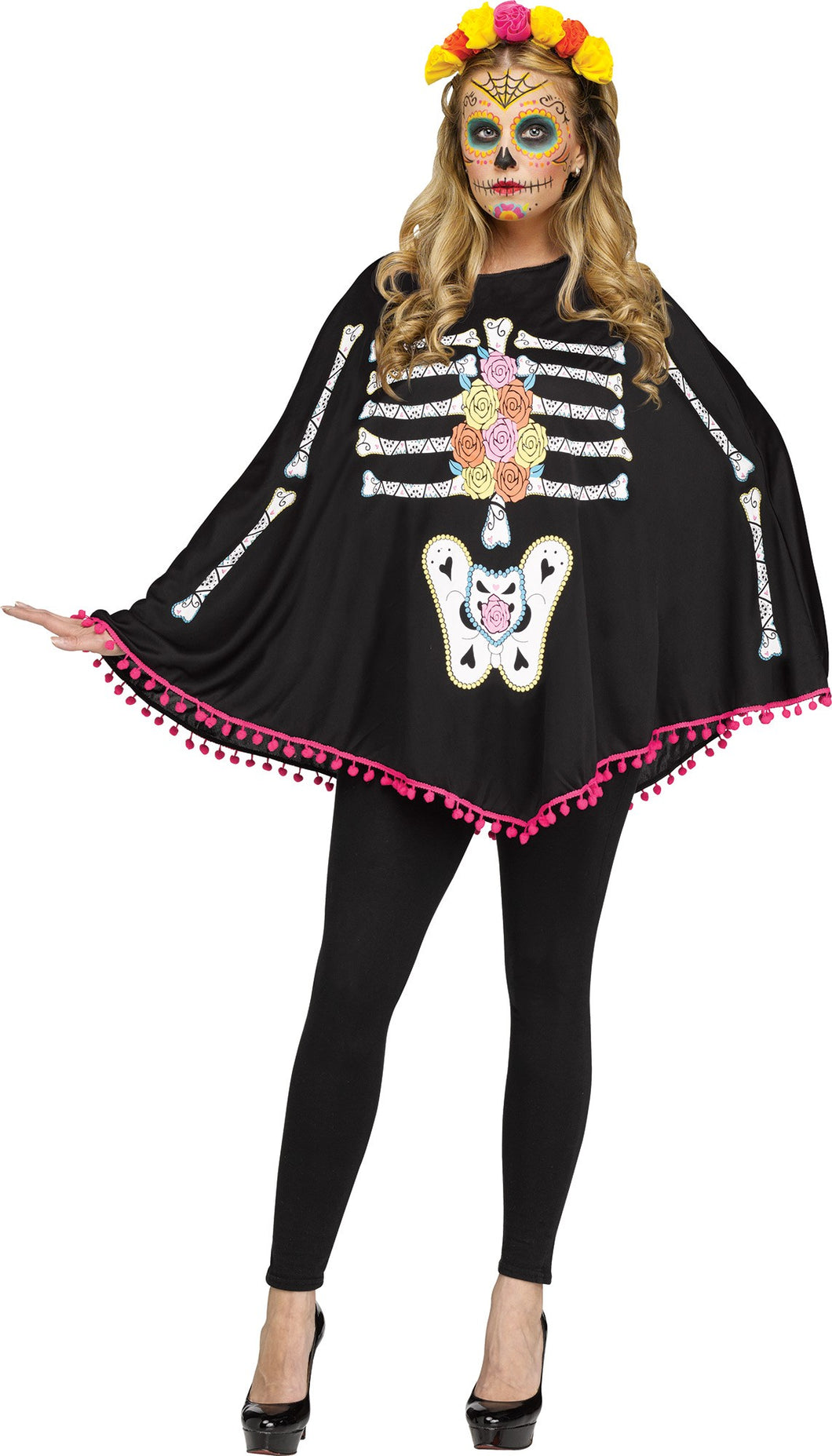 Day of the Dead Skeleton Poncho Adult Womens Costume Accessory NEW One Size FW