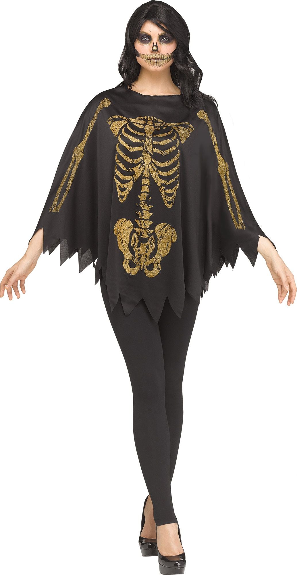 Gold Glitter Skeleton Poncho Womens Costume Accessory NEW